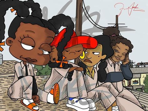 Dope Black Art on Instagram: “SET IT OFF!! 😀🔥👌🏽 Name the characters... if you know? 👀 #Dopeblackart by @jayausteen . . #art #blackart  #artoftheday #artfeature #artdaily…” Cartoon Characters 90s, Dope Cartoons, Set It Off, Afrique Art, Black Cartoon Characters, Black Art Painting, Cartoon Painting, Dope Cartoon Art, 90s Cartoon