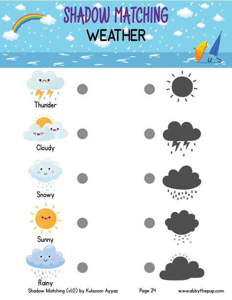 Weather Activities Preschool, Language Activities Preschool, Shadow Activities, Seasons Preschool, Weather Worksheets, Preschool Weather, Weather Vocabulary, Shadow Matching, Free Printable Puzzles