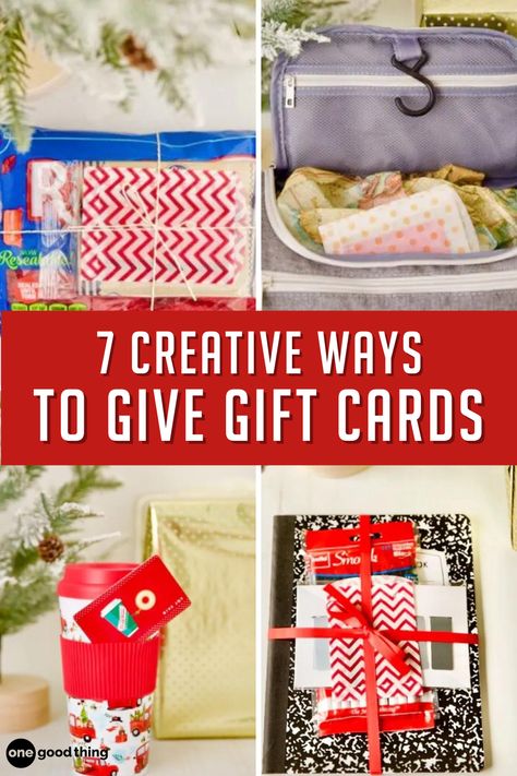 A gift card can be just as meaningful and thoughtful as any other gift! Check out these 7 creative ways to give a gift card that anyone will love. Cool Ways To Give Gift Cards For Christmas, Gift Card Baskets Ideas, Ideas For Giving Gift Cards For Christmas, Fun Ways To Give Multiple Gift Cards At Christmas, Wrapping Gift Cards Ideas, How To Present Gift Cards For Christmas, How To Gift A Gift Card Christmas, Creative Ways To Give Gift Cards For Men, Fun Gift Card Wrapping Ideas