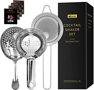 Cocktail Strainer - Koviti 3 Piece Bartender Kit - Stainless Steel Cocktail Strainer Set, Premium Bar Set for Home, Bars, Parties and Traveling Ice Fruit, Bartender Cocktail, Home Bar Sets, Bar Tool Set, Fine Mesh Strainer, Cocktail Shaker Set, Good Whiskey, Mesh Strainer, Cocktail Set