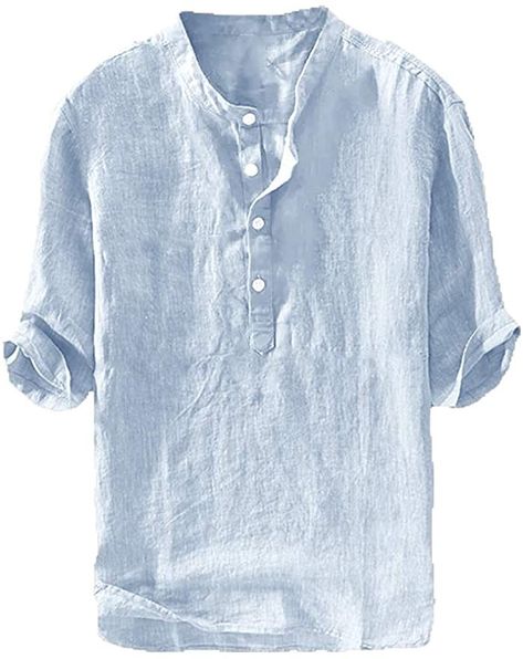 Mens Linen Shirts Casual, Mens Linen Shirts, Beach Tops Summer, Boyfriend Outfit, Beach Yoga, Linen Shirts, Mens Henley, Linen Shirt Men, Mens Linen