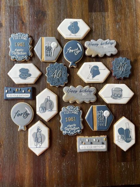 Golf Cookies, Anniversary Cookies, Happy Birthday Cookie, Birthday Cake For Husband, Pastry Design, Cake For Husband, Cookies Theme, Cookie Decorating Party, Cookies Pastry