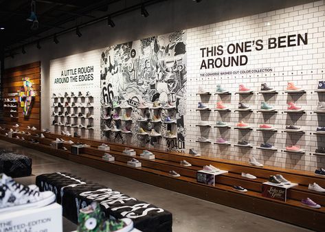 Converse Opens First West Coast Flagship Store in Santa Monica, CA Converse Store, Multibrand Store, Shoe Store Design, Shoe Wall, Outdoor Shop, Retail Inspiration, Store Interiors, Shop Layout, Interior Display