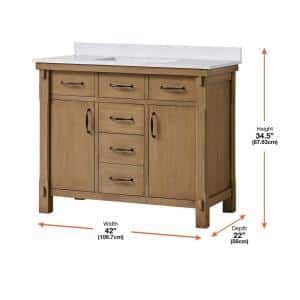 Bellington 42 in. W x 22 in. D Vanity in Almond Toffee with Cultured Marble Vanity Top in White with White Sink Brown Bathroom Vanity, Single Sink Bathroom Vanities, Almond Toffee, Mission Style Furniture, Cultured Marble Vanity Top, Brown Bathroom, Marble Vanity, Marble Vanity Tops, Cultured Marble