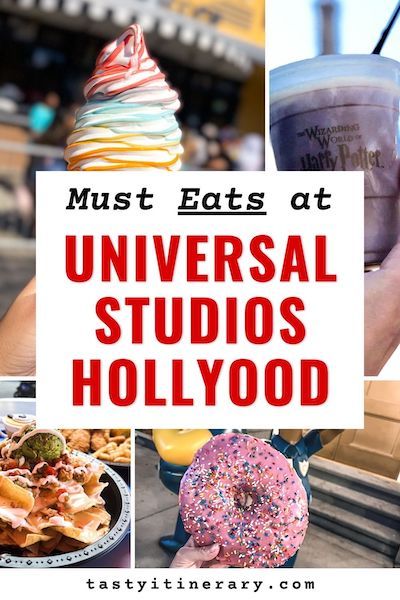 What are the must eats at Universal Studios Hollywood? What Universal Studios Hollywood foods should be on your list? So, if you're planning to visit Universal Studios Hollywood in Southern California, you'll want to check out the delicious food options available! There are a variety of restaurants and snack stands to choose from inside the park, and we've put together a list of must-eats you don't want to miss. | tastyitinerary.com Universal Studios Hollywood Tips, Universal Studios Food, Hollywood Food, Universal Studios Orlando Trip, Universal Hollywood, Universal Studios Outfit, Universal Vacation, California Vacation, Universal Studios Orlando