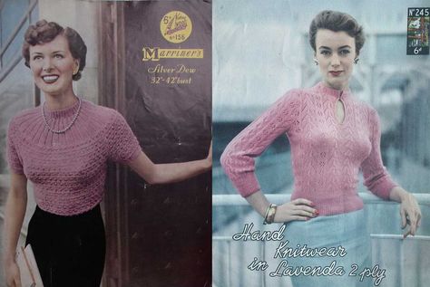 Ode-to-the-Sweater---Pink-Patterns-of-the-1950s 1940s Sweater, Pink Sweater Outfit, 1950s Sweater, Retro Lifestyle, Sweater Outfit, Sweater Vest Women, Long Sweaters Cardigan, Women's Sweaters, Yellow Sweater