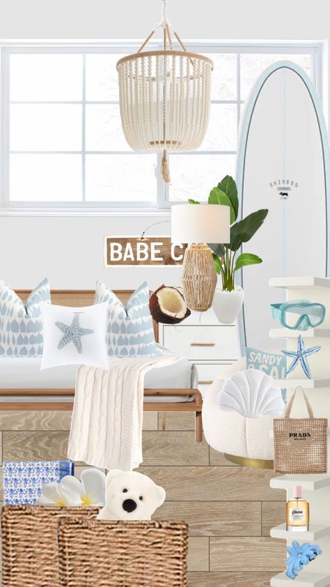 #beach #homedecor #beachgirl #preppy Room Shuffles, Spain Living, Surfer Room, Costal Bedroom, Coastal Room Decor, Ocean Room Decor, Preppy Shuffles, Summer Room Decor, Beachy Room Decor