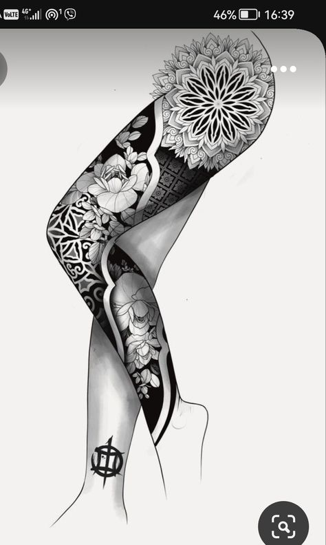 Tattoos Leg, Geometric Tattoo Sleeve Designs, Geometric Mandala Tattoo, Full Leg Tattoos, Tattoo Leg, Geometric Tattoo Design, Full Body Tattoo, Tattoos Women, Leg Tattoos Women