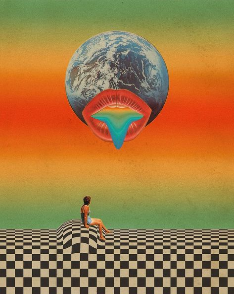 Mariano Peccinetti on Instagram: “👅🍭🌎 👅🍭🌎 . . . #collageart #Surreal #psychedelicart #neopsychedelia” Psychadelic Surrealism, Edm Aesthetic, 60s Psychadelic Art, Trippy Sun Wallpaper, Dan Hillier, Trippy Astronaut, Trippy Aesthetic, Psychadelic Art Space, Art Cart