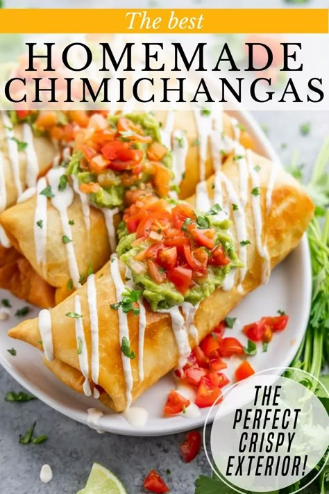 Bring the taste of Tex-Mex cuisine into your kitchen with these versatile and scrumptious chimichangas. Perfect for a family dinner or a fun gathering, these chimichangas will be the talk of the table. Pork Chimichanga Recipe, Homemade Chimichangas, Chimichanga Recipe, Shredded Rotisserie Chicken, Mexican Food Recipes Easy, Mexican Food Recipes Authentic, The Talk, Mexican Dishes, Satisfying Food