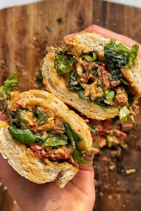 Marry Me Chicken Chopped Salad Sandwich Big Sandwich Recipes, Gourmet Sandwiches Presentation, Sicilian Sandwich Recipes, Marry Me Sandwich, Chicken Patty Sandwich Recipes, Marry Me Chicken Sliders, Italian Chicken Sandwich Recipes, Chorizo Sandwich Recipes, Chicken Mushroom Sandwich