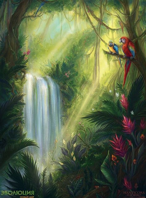 Jungle Drawing Forests, Rain Forest Drawing, Jungle Painting Acrylic, Jungle Art Painting, Jungle Drawings, Jungle Art Tropical, Rainforest Drawing, Rainforest Painting, Fantasy Jungle