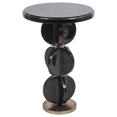 Totem Side Table In Black Shell & Bronze-patina Brass By Kifu, Paris Modern Totem, Kifu Paris, Art Deco Dining Room, Art Deco Wall Mirror, Art Deco Chair, Pedestal Side Table, Art Deco Desk, Deco Chairs, Art Deco Table Lamps