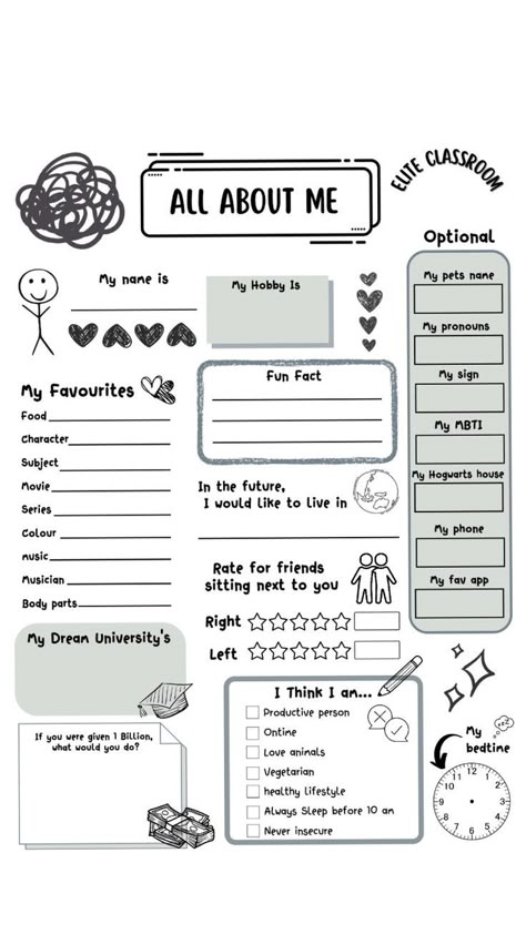 About Me Printable, Slam Book, About Me Worksheet, Me Worksheet, All About Me Printable, All About Me Worksheet, Me Template, Journal Mood Tracker Ideas, About Me Template