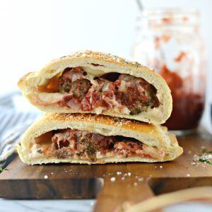 Italian Meatball Calzones - Simply Scratch Spaghetti Calzone, Meatball Calzone, Italian Meatball, Meatball Sandwich, Fontina Cheese, Ground Sirloin, Seasoned Bread Crumbs, Hot Italian Sausage, Italian Meatballs