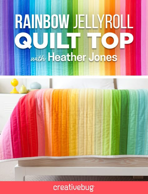 Rainbow Puff Quilt, Rainbow Jelly Roll Quilt, Rainbow Quilts Ideas, Rainbow Quilt Patterns, Pride Quilt, Rainbow Patchwork, Rainbow Quilts, Heather Jones, Jelly Roll Quilt