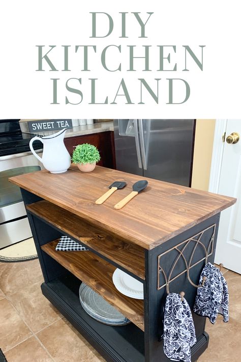 Think you know what this USE to be?  An old sideboard cabinet.  I found it for free and decided to totally transform it into a beautiful kitchen island.  You definitely have to see the before! Apartemen Studio, Builder Grade Kitchen, Diy Storage Bench, Small Kitchen Island, Small Sideboard, Side Board, Casa Vintage, Free Furniture, Diy Kitchen Island