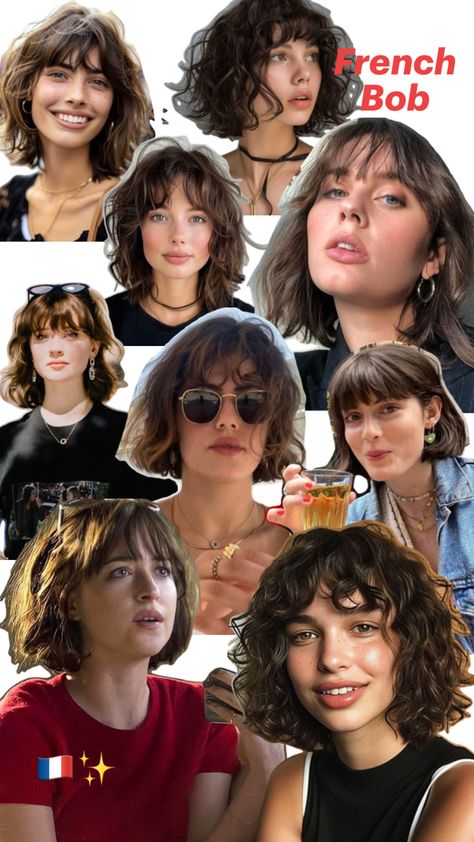 French Bob with brown curly hair for the perfect fall haircut in 2024 Boho Natural Hairstyles, Short Haircuts For Damaged Hair, Fulani Braids Boho, Haircuts For Damaged Hair, Brown Bob Haircut, Fall Haircut, Braids Boho, Curly Hair Trends, Bob Haircut Curly