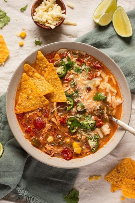 Cheesy Chipotle Chicken Soup - Our Balanced Bowl Chipotle Tortilla Soup, Chipotle Chicken Stew, Chipotle Chicken Tortilla Soup, Cheesy Cauliflower Soup, Chicken Taco Bowls, Chipotle In Adobo Sauce, Chili And Cornbread, Spicy Tacos, Homemade Enchiladas