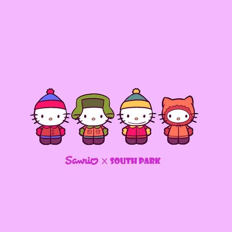 Hello Kitty And South Park, South Park X Sanrio, Sanrio South Park, South Park X Hello Kitty, Red Southpark, South Park Hello Kitty, South Park Aesthetic, Hello Kitty Fanart, South Park Poster