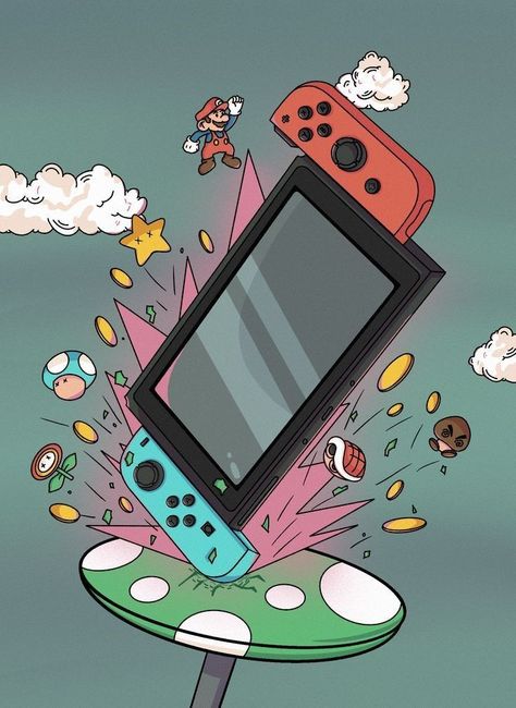 Nintendo Switch Sketch, Nintendo Art Aesthetic, Nintendo Switch Illustration, Nintendo Doodles, Gamer Drawings, Nintendo Switch Drawing, Gameboy Drawing, Nintendo Switch Wallpaper, Nintendo Switch Art