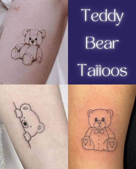 43 Cute Teddy Bear Tattoo Ideas - Tattoo Glee Teddy Bear Tattoo Designs, Cute Teddy Bear Tattoos For Women, Small Teddy Bear Tattoo, Teddy Bear Tattoo Ideas For Women, Bear Tattoo Ideas, Teddy Bear Ankle Tattoo, Small Bear Tattoos For Women, Cute Teddy Bear Tattoo, Tattoo Ideas Teddy Bears