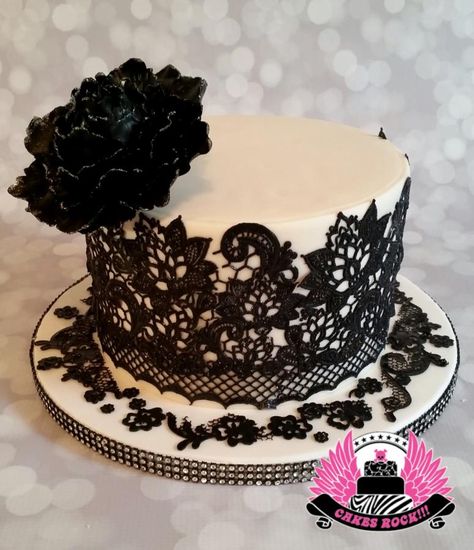 Sexy Black Lace Cake - Cake by Cakes ROCK!!! Lace Cakes, Black White Cakes, White Birthday Cakes, Lace Cake, Sugar Lace, French Cake, Black Cake, Candy Crystals, White Crown