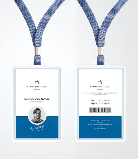 ID Card Template PSD Employee Id Card Design Creative, Id Card Ideas, Poster Futsal, Company Id Card Design, Business Card Design Creative Ideas, Id Card Photo, Id Card Design, Identity Card Design, Employee Id Card