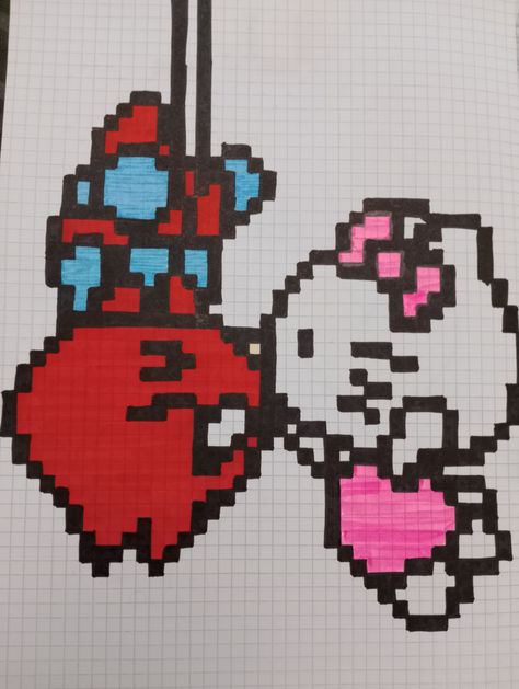 Hello Kitty X Spiderman, Graph Drawings, Pixel Art Hello Kitty, Hello Kitty Pixel Art, Spiderman Hello Kitty, Spiderman Pixel Art, Pixelated Art, Cute Pixel Art, Graph Art