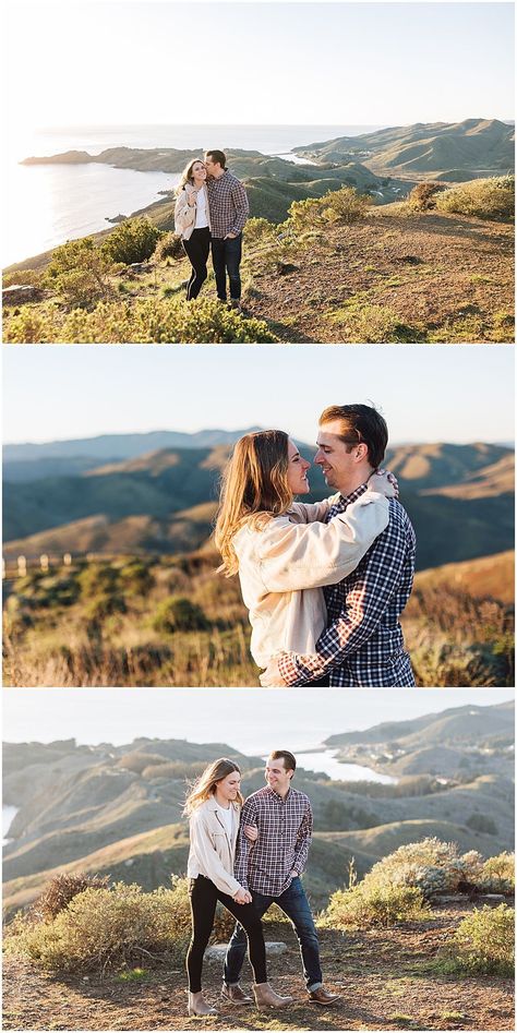 Golden Hour Engagement Pictures in Marin Headlands San Francisco CA | Ashley Carlascio Photography | Marin Headlands in Bay Area San Francisco makes for the most amazing engagement picture location! Not only are the mountain views incredible, but it also has the most perfect view of the Golden Gate Bridge on a foggy or sunny day! See more from this windy engagement session on the blog. Golden Hour Engagement Pictures, Engagement Picture Locations, Engagement Photos On The Beach, Proposal Locations, Romantic Proposals, Marin Headlands, San Francisco Engagement, Bay Area California, Perfect View