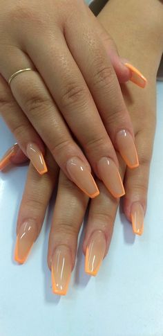 Pastel Orange Nails, Uñas Color Nude, Orange Nail, Romantic Nails, Fancy Nails Designs, Pastel Orange, Acrylic Nails Coffin Pink, Acrylic Nails Coffin Short, Uñas Acrilicas