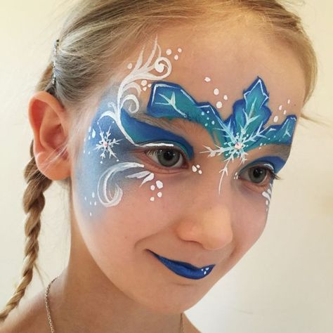 Elsa face paint #elsa #facepaint #frozen #frost #blue ... Frozen Face Paint, Elsa Makeup, Ice Queen Makeup, Elsa Face, Christmas Face Painting, Frozen Face, Girl Face Painting, Face Painting Tutorials, Face Painting Easy