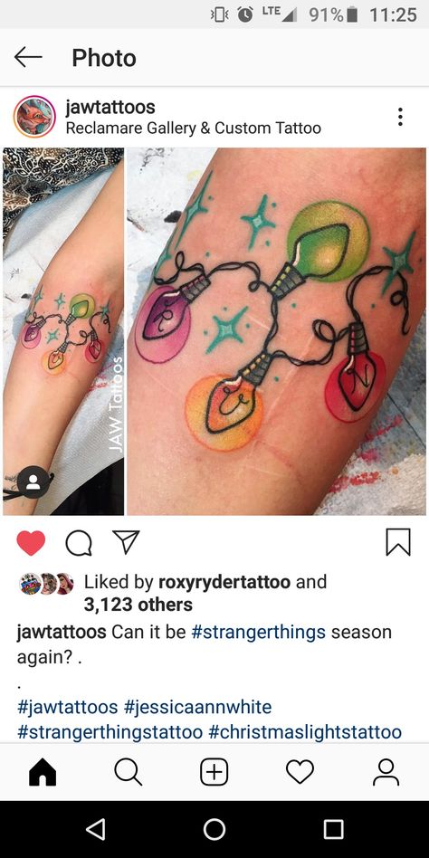 Stranger Things Tattoo, Jessica Ann, Christmas Tattoo, Light Tattoo, Wicked Tattoos, Custom Tattoo, S Tattoo, Christmas Light, Future Tattoos