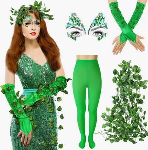 Batman Costume Diy, Green Leotard, Green Cosplay, Leprechaun Costume, Halloween Green, Green Tights, Green Vines, Rhinestone Sticker, Scary Halloween Costumes