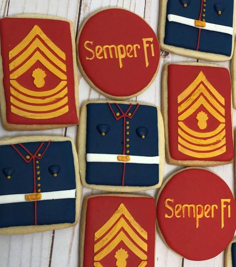 Promotion Ideas, Retirement Ideas, Cowboy Cookies, Iced Sugar Cookies, 80th Birthday Party, United States Marine, United States Marine Corps, Iced Cookies, Royal Icing Cookies