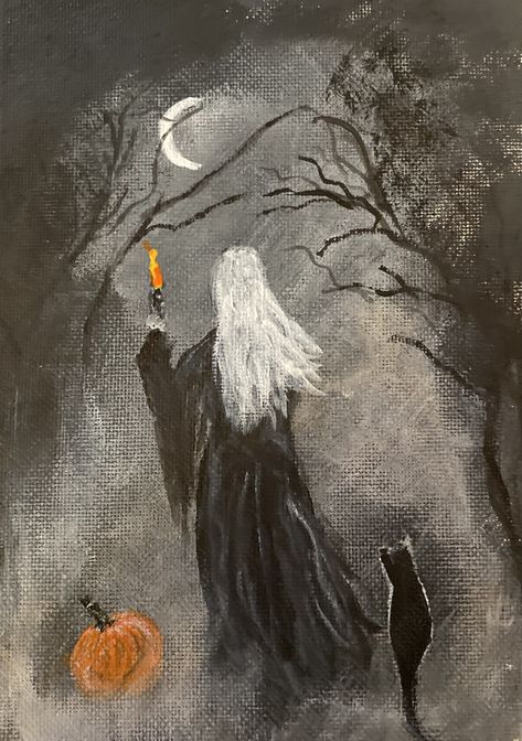 Gothic Art Painting Easy, Simple Gothic Painting Ideas, Vampire Painting Easy, Painting Ideas On Canvas Gothic, Gothic Art Painting Canvases, Making Paintings Spooky, Gothic Painting Ideas, Black Canvas Paintings Spooky, Spooky Paintings