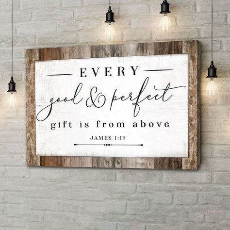 Wood Bible Verse Signs, Scripture Wood Signs, Large Scripture Wall Art, Bible Verse Pictures Frame Wall Art, Every Good And Perfect Gift Verse, Farmhouse Wall Signs, Scripture Art Canvas, Wood Signs Bible Verse, Every Good And Perfect Gift