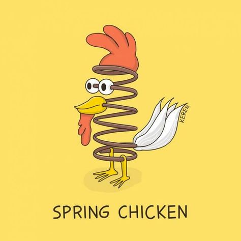 30 Times This Artist Took Idioms Too Literally And Illustrated The Hilarious Result Chicken Puns Funny, Chicken Puns, Corny Puns, Bohemian Style Home, Punny Puns, Visual Puns, Cartoon Chicken, Spring Chicken, Cute Puns