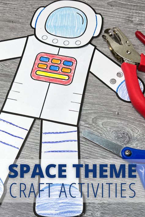 Looking for fun and easy space-themed crafts for your kids in preschool, pre-K and kindergarten? This space arts and crafts collection plus fine motor activities, is the perfect place to start! looking for ideas. Perfect for home, classroom, and even a space themed VBS. These fun crafts are the perfect addition to your space theme. unit and lesson plans. Embark on a journey to the moon, stars, sun, rockets, planets, and more with your little astronauts today! Check out the space crafts today. Out Of Space Crafts Preschool, Space Crafts Prek, Space Theme For Kindergarten, Preschool Astronaut Craft, Astronaut Theme Preschool Activities, Space Theme Activities For Elementary, Space Theme For Preschool, Astronaut Craft Preschool, Astronaut Crafts Preschool