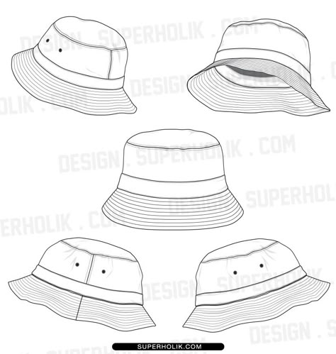 BUCKET HAT TEMPLATE                                                                               More Bucket Hat Template, Bob Chapeau, Hat Template, Bucket Hat Pattern, Flat Drawings, Fashion Design Template, Clothing Sketches, Hat Patterns To Sew, Flat Sketches