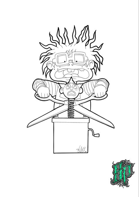 Chucky Rugrats Tattoo, Cartoon Tattoo Outlines, Cartoon Tattoo Outline Drawing Stencil Ideas, Chuckie Tattoo Rugrats, Chucky Tattoo Stencil Outline, Chucky Tattoo Stencil, Rugrats Tattoo Stencil, 90s Cartoon Outline, Reptar Rugrats