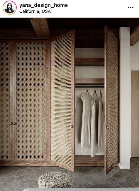 Japanese Style Wardrobe, Built In Wardrobe Ideas, Rattan Wardrobe, Apartemen Studio, Bedroom Built In Wardrobe, Mudroom Decor, Clothes Hanging, Wardrobe Interior Design, Open Closet