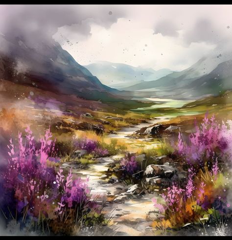 Watercolor Landscape Tutorial, Painting Poppies, Scottish Landscape Painting, Landscape Painting Watercolor, Scottish Painting, Scotland Landscape, Watercolor Paintings Nature, Watercolour Landscape, Modern Impressionism