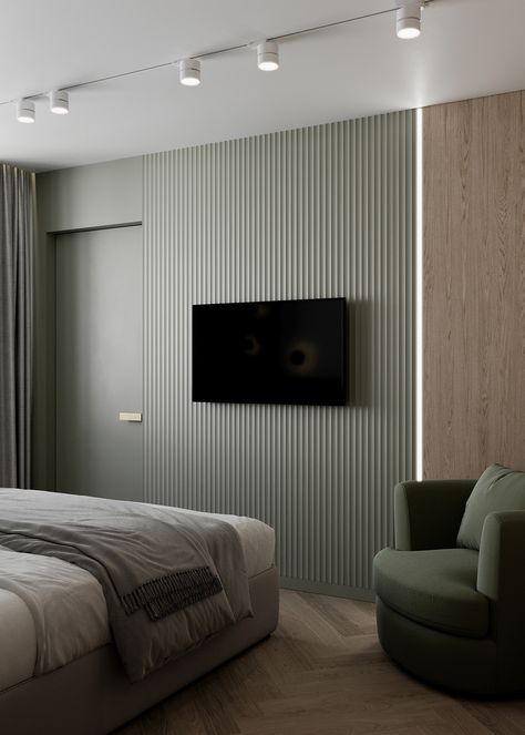 Grace on Behance Wall Bedroom Ideas, Modern Wall Paneling, Accent Wall Designs, Wall Texture Design, Modern Bungalow House, Modern Bungalow, Bedroom Bed Design, School House, Bungalow House