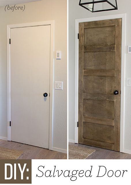 Add molding to interior doors. What a simple but great idea for my bedroom door! Hollow Core Door Makeover, 5 Panel Doors, Salvaged Door, Door Makeover Diy, Flat Panel Doors, Hollow Core Doors, Inexpensive Home Decor, Indoor Doors, Door Makeover