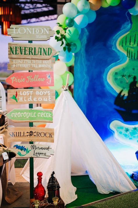 Neverland directional sign from a Magical Neverland Birthday Party on Kara's Party Ideas | KarasPartyIdeas.com (6) Fairytale Birthday Party Ideas, Neverland Homecoming Theme, Never Land Party Theme, Never Land Party, Neverland Trunk Or Treat Ideas, Peter Pan Trunk Or Treat Ideas, Night In Neverland Homecoming, Peter Pan Trunk Or Treat, Neverland Birthday Party