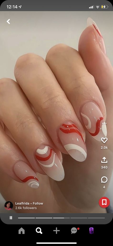 Nails Acrylic Almond Red, Aesthetic Nails Acrylic Almond, Aesthetic Nails Acrylic, Nails Acrylic Almond, Cute Red Nails, Short Coffin Nails Designs, Disney Acrylic Nails, Red And White Nails, Wave Nails