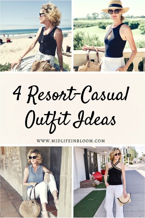 Casual and chic resort outfit inspiration from Lisa at Midlifeinbloom.com. Styles for women over 50. #fashion #over50fashion #resortwear #cruisewear #over40fashion #fashionover40 Beach Outfit Over 40, Over 40 Beach Vacation Outfits, Beach Wear Over 50, Beach Dresses For Women Over 50, Beach Vacation Outfits Over 40 Classy, Resort Casual Attire Women Work, Over 50 Resort Wear For Women, Beach Outfit For Older Women Over 50, Summer Fashion Over 50 Fifty Not Frumpy