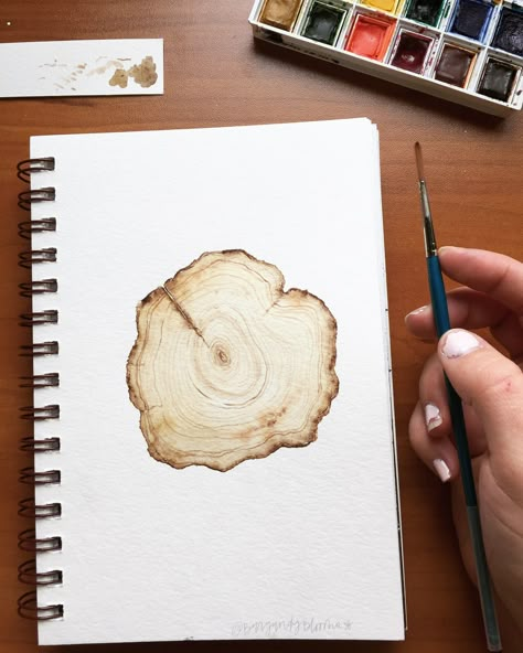 Watercolor wood slice - Find me on IG + FB @burgundyblooms || #fineart #woodslice #nature #art #watercolor Earthy Watercolor Paintings, Watercolor Wood Texture, Wood Watercolor, Rustic Watercolor, Watercolor Art Landscape, Watercolor On Wood, Diy Watercolor Painting, Diy Watercolor, Watercolor Art Lessons