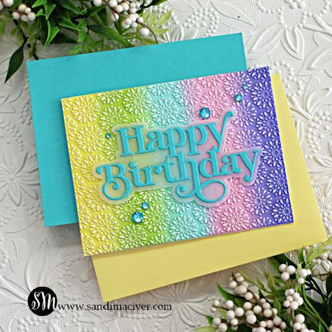 Cards Handmade Ideas Creative, Embossing Folder Cards, Folder Ideas, Greeting Card Inspiration, Homemade Birthday, Simple Birthday Cards, Homemade Birthday Cards, Stamp Tutorial, Rainbow Card